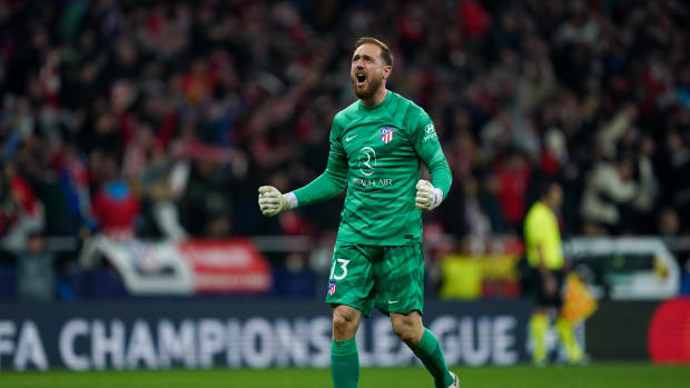 Goalkeeper Jan Oblak pictured celebrating during Atletico Madrid's victory over Inter Milan in the UEFA Champions League's round of 16 in March 2024